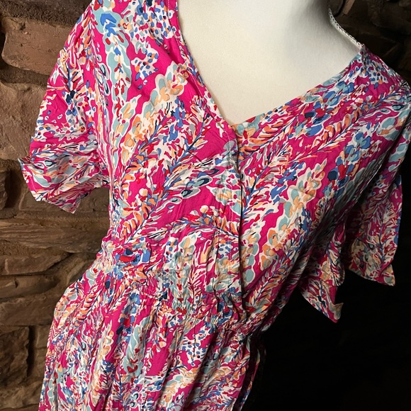 V Neck Bright Floral Maxi Dress - Picture 2 of 4